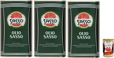 Produktbild von Sasso Olio Extra vergine D'oliva Natives Olive Olivenöl 3x 1 Lt 100% Italienisch, Extra virgin oil + Italian Gourmet polpa 400g