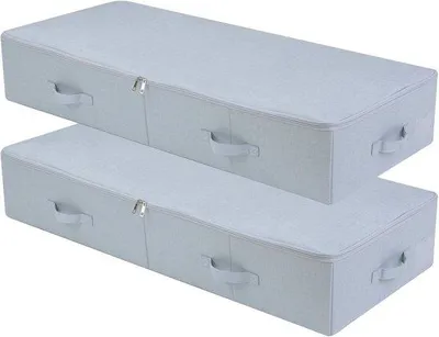 Image de Boîtes de rangement gris clair, 100 x 43 x 18 cm, respirantes, pour sous le lit, vêtements, chaussures