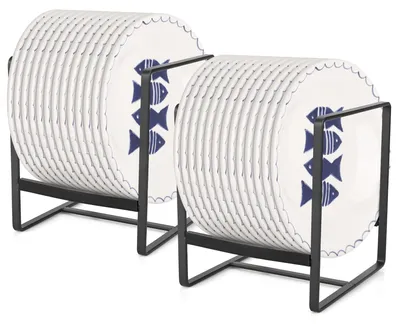 Produktbild von 2er-Set Tellerständer/Abtropfgestelle, Metalltellerhalter, Tellerorganizer, multifunktionaler Schranktellerständer, Aufbewahrungsorganizer für Teller, Schneidebretter und Topfdeckel im Küchenschrank, schwarz - S