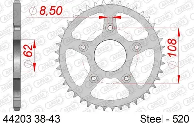 Produktbild von AFAM Kettenrad 44203-43 Hinten für CAGIVA MOTORCYCLES 125 Stahl