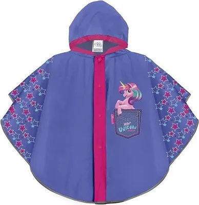 Productafbeelding van Famanu regenponcho voor kinderen met eenhoornprint - waterdicht, reflecterend, met capuchon en knopen