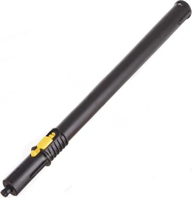 A black extension tube with a yellow trigger mechanism is shown against a white background.