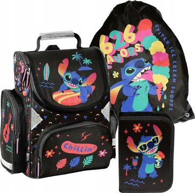 Immagine prodotto di Zaino scolastico per bambine e bambini con motivo LILO & STITCH - Set da 3 pezzi (zaino, astuccio, borsa) - Mega-Set Paso