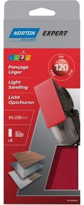 Produktbild von Norton Expert Schleifpapier 93x230mm K120 8er VE Ungelocht zum Einspannen