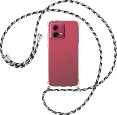Produktbild von Handykette Backcover-Schutzhülle mit Band (Metall silberfarben) für Motorola Moto G84 5G (6.5'') - schwarz/grau/weiß