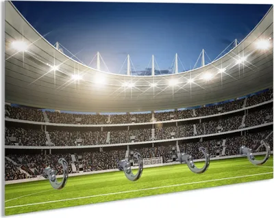 Produktbild von Wallario Schlüsselbrett aus Glas, Motiv: Fußballstadion Mittellinie, 30 x 20 cm mit 4 Haken