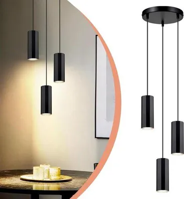 Obrázok produktu pre Závesná lampa jedálenský stôl čierna 3 plamene - závesná lampa GU10 do obývačky - moderná lampa do jedálne - priemyselný kov - kuchyňa spálňa