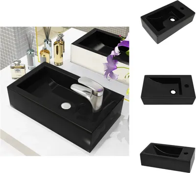 Produktbild von vidaXL Waschbecken Rechteckig + Hahnloch Keramik Schwarz 46x25,5x12 cm - Badezimmer-Waschbecken