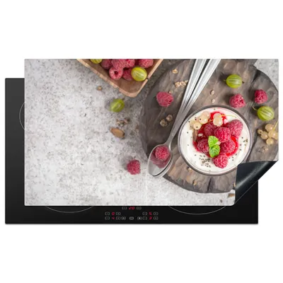 Produktbild von KitchenYeah© Herdabdeckplatte Dessert - Obst - Holz , 89x51cm, Küche Deko, Glaskeramikkochfeld Herdabdeckung, Abdeckplatte fùr Kochfeld