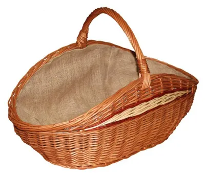 Produktbild von Holzkorb mit Rattanfasergeflecht und Jute-Innenfutter, 68 x 39 x 24/40 cm