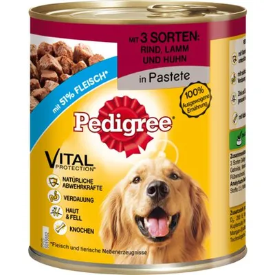 Produktbild von Pedigree Dose 3 Sorten Fleisch Classic Rind, Lamm und Huhn, Adult, jede Rasse, Rind, Huhn, 800 g