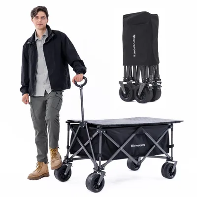 Produktbild von CITYSPORTS Bollerwagen Klappbarer All Terrain Max Load 150KG Patentiert Zusammenfaltbar Strandkarren mit großer Kapazität, für Sport, Einkauf, Camping