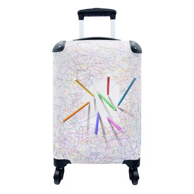 Produktbild von MuchoWow® Koffer Handgepäck Trolley Rollkoffer Kleine Reisekoffer mit 4 Rollen - Abstrakte Zeichnung mit Buntstiften - Cabin Size < 55x40x23 cm & 55x40x20 cm - Fotokoffer - Kabinenkoffer - Boardgepäck - Reise-Box - Reisekoffer - Reisegepäck - Koffer mit Bild - Trolley für Kinder