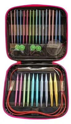 Produktbild von Set austauschbarer Stricknadeln, 2,75 mm – 10,0 mm, Aluminium. Ergonomische Griffe für Schals, Pullover und Handschuhe.