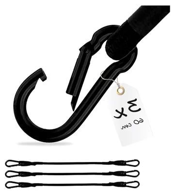 Produktbild von 3er Set Spanngummi mit Karabiner aus Edelstahl - starker Expander 60 cm in Schwarz, stabile Spanngurte mit Haken, Spannseil für Fahrrad und Gepäck