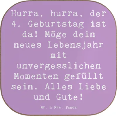 Produktbild von Mr. & Mrs. Panda Untersetzer für Gläser Spruch 4. Geburtstag Feiern - Lavendeltraum - Geschenk, Geburtstagsfeier, Getränkeuntersetzer, Happy Birthday, Geburtstagsglück