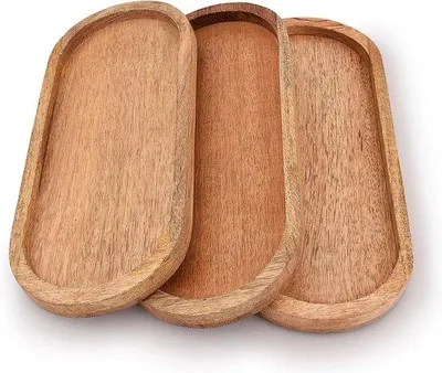 Produktbild von Famanu ovales Holztablett Set von 3 - ideal für Snacks und Beilagen