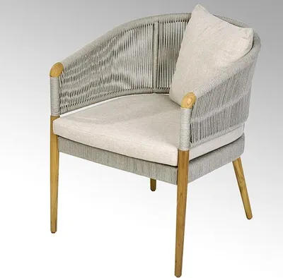 Produktbild von Lambert Borkum Gartenstuhl "Fish Net Rope"  geflochten, beige Armlehnen gerade gewebt Stahlrohr schwarz pulverbeschichtet mit Teakholz H 81 cm D63 x 72 cm, SH 42 cm 50382