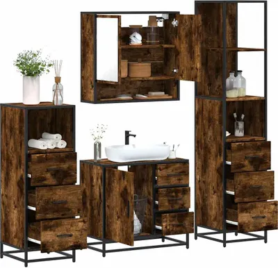 Produktbild von Möbel 4-tlg. Badmöbel-Set Räuchereiche Holzwerkstoff - Badezimmer 3301287