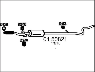 Produktbild von MTS 01.50821 Mittelschalldämpfer Schalldämpfer passend für PEUGEOT 2008 Kombi (CU) 207 (WA, WC) 207 CC (WD) 208 I Schrägheck (CA, CC) 207 SW (WK)