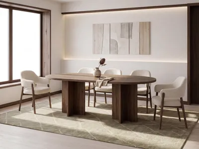 Produktbild von Ovaler Esstisch – Esszimmertisch, Küchentisch für 8 Personen – Modernes Minimalistisches Design – 200 x 90 cm – Nussbaum Braun