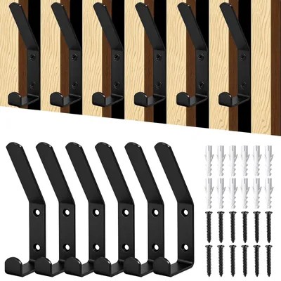 Image de 6 crochets pour panneaux acoustiques, crochets doubles de 13 mm, noirs, pour chambre à coucher, panneaux muraux acoustiques, crochets à vêtements pour panneaux acoustiques, crochets muraux pour panneaux acoustiques, noirs, en aluminium