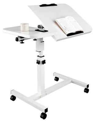 Produktbild von Beistelltisch mit Rollen, höhenverstellbar für Couch, C-Form, klappbar 90° / drehbar 360° aus Holz und Metall, stabil, weiß