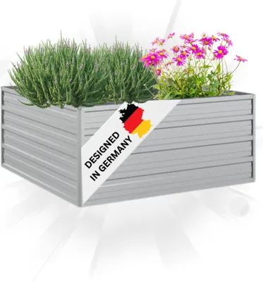 Produktbild von DELUKE® Hochbeet für Garten OSKAR Silber | 100x100x45cm | Verzinkter Stahl | Wetterfest | Gartenbeet Kräuterbeet Blumenbeet Beet hoch Frühbeet für Garten Gemüsebeet