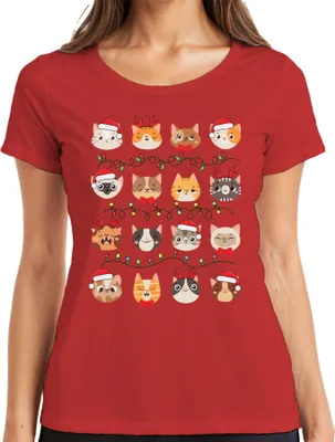 Produktbild von Katzen Weihnachten Festtage - Weihnachtsgeschenk Christmas Damen T-Shirt, Rot, XXL