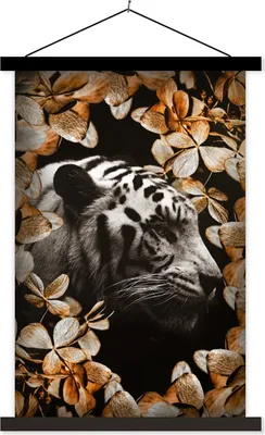 Produktbild von MuchoWow® Textilposter Tiger - Zebra - Blätter 120x180 cm mit schwarzem Rahmen - Fotos