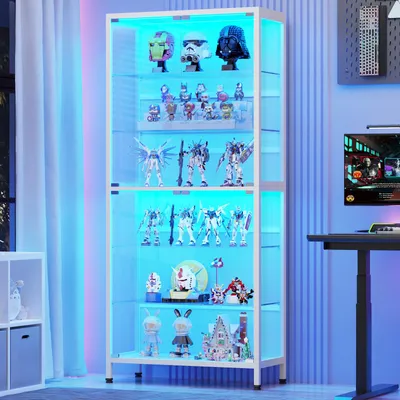 Produktbild von BROTTAR 71,2" Glasvitrine Weiß mit LED-Beleuchtung und Bewegungssensor, 6 verstellbare Böden für Bücher, Trophäen, Deko und Sammlungen, Weiß