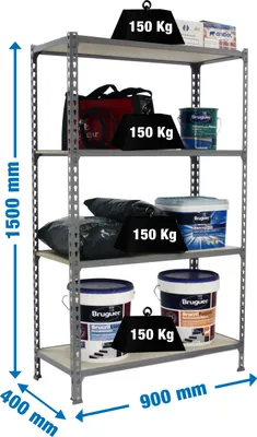 Produktbild von MADERCLICK 4/400 1500 CINZA/MADEIRA Metallregal