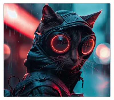 Produktbild von Spritzschutz Herdabdeckplatte Schneidebrett aus Glas Cyber Katze 1-Teilig (60x52cm)