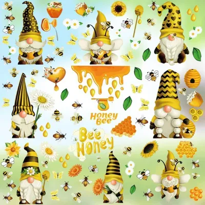 Immagine prodotto di Decorazioni per finestre a tema ape, gnomo, primavera e fiori. Adesivi in vetro, 9 fogli, autoadesivi e riutilizzabili