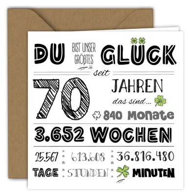 Grußkarte zum 70. Geburtstag, 15x15 cm, mit Umschlag