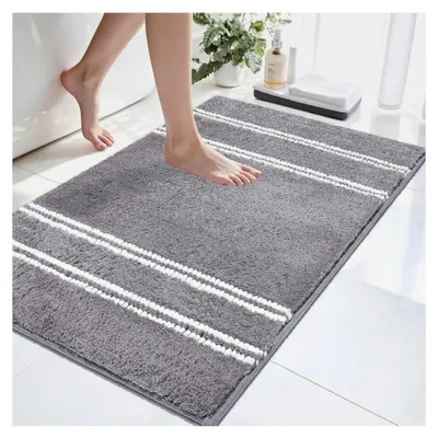 Produktbild von Badezimmerteppich rutschfest und waschbar, weich und absorbierend, Mikrofaser, 40 x 60 cm (Grau)