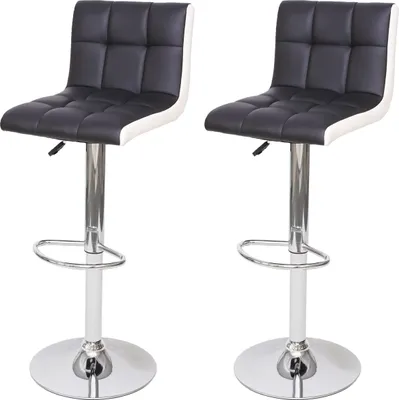 Produktbild von 2er-Set Barhocker MCW-G87, Tresenhocker Barstuhl, höhenverstellbar Kunstleder schwarz-weiß, Chromfuß