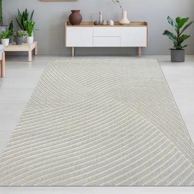 Image de Tapis de salon agréablement bas avec un motif de lignes spéciales en gris Taille - 160 x 220 cm