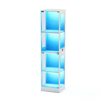 Produktbild von Vierstöckige Glasvitrine mit Stauraum,LED-Beleuchtung,Glastüren und intelligenten Sensoren.Als staubdichte Glasvitrine für Wohnzimmer,Büros geeignet