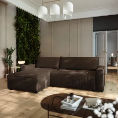 Produktbild von Masseno Ecksofa BESMIR mit Schlaffunktion L-Form, Sofa mit Bettkasten, Wohnzimmersofa, Couch, Soffa, Bettsofa, Couchgarnitur- Braun, POSO 06