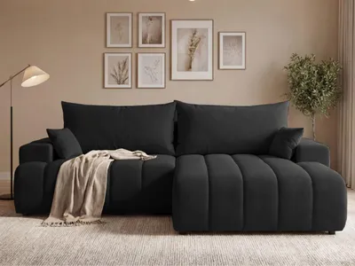 Produktbild von GrainGold Ecksofa L-Form Rechts Caleo - Ecksofa mit Schlaffunktion und Bettkasten - Moderne Ecksofa, Wohnzimmer Ecksofa - Eckcouch Schwarz (Komodo 23)