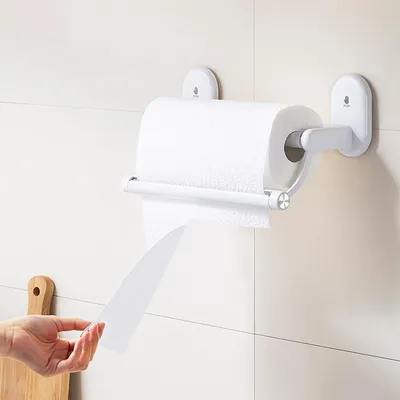 Image de Porte-rouleau de papier essuie-tout sans perçage, porte-rouleau à déchirement d'une seule main, porte-rouleau mural, porte-rouleau de papier essuie-tout, porte-serviettes en papier, porte-rouleau de papier essuie-tout pour la cuisine et la salle de bains (blanc)