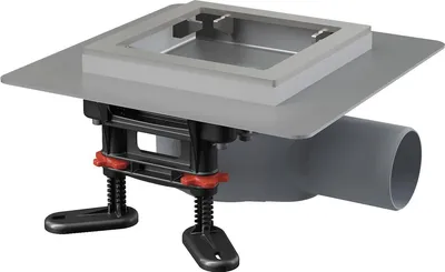 Produktbild von AlcaDrain Bodenablauf aus Edelstahl flach 130×130 mm mit einem waagrechten Abgang, ohne Rost, Kombi-Geruchsverschluss SMART