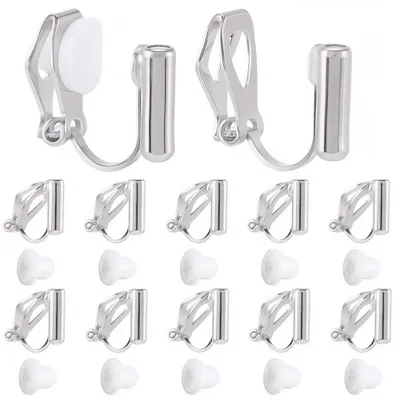 Ohrclips-Set, 20 Stück, silber, Messing, mit 30 Polstern