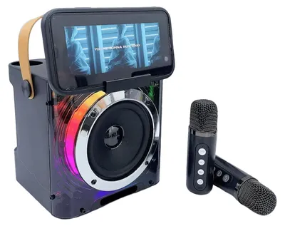 Immagine prodotto di Kit karaoke portatile Bluetooth - 2 microfoni - 13,8 x 15,8 x 15,5 cm