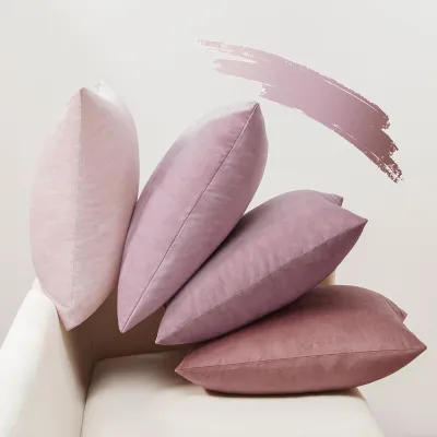 Produktbild von Set mit 4 Kissenbezügen, 45x45 cm, rosa Samt, für Sofakissen, Dekokissen.