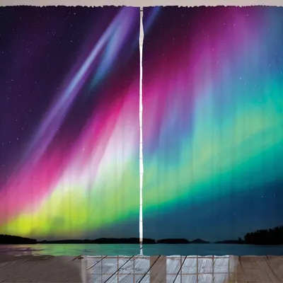 Immagine prodotto di ARANDE Tenda Nordlicht, motivo colorato con tonalità arcobaleno e illustrazione di cielo stellato, 280 x 225 cm, multicolore