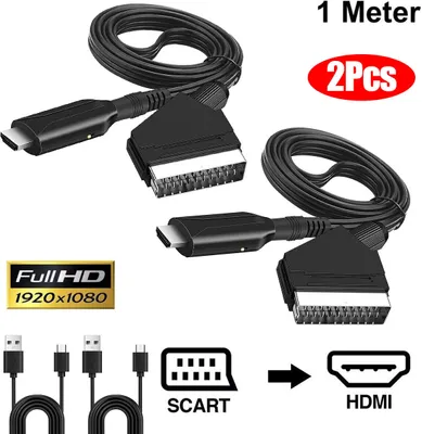Produktbild von 2X1m SCART zu auf HDMI Konverter Adapter HD Video Audio Wandler Kabel für DVD TV