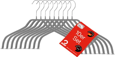 Produktbild von MAWA Kleiderbügel, 10er-Set, rutschfest, 41 cm, Steingrau, langlebig & platzsparend