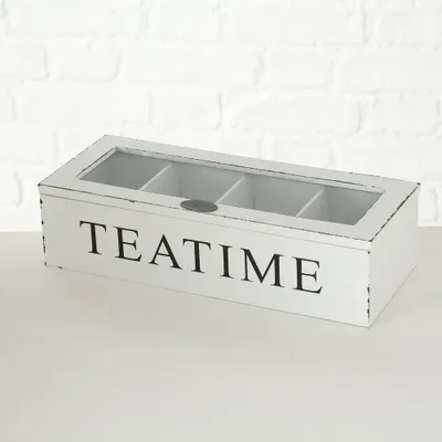 Produktbild von Teebox Teeaufbewahrung MDF Landhausstil Shabby Look L27 cm weiß